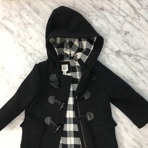 Toddler girls black dress duffle coat.